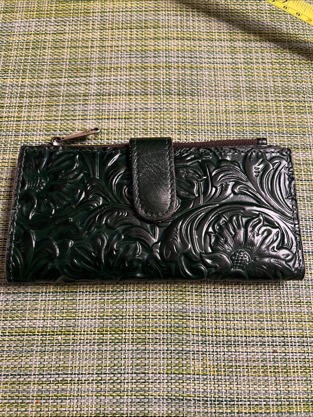 Patricia Nash Embossed Floral Leather Wallet - Dark Green